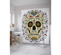 Штора (занавеска) для ванной JoyArty "Орнаментальный череп" из сатена, 180х200 см с крючками, sc_35940