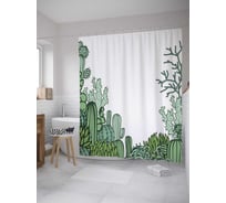 Штора (занавеска) для ванной JoyArty "Кактусовая поляна" из сатена, 180х200 см с крючками, sc_36168