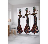 Штора (занавеска) для ванной JoyArty "Три африканки" из сатена, 180х200 см с крючками, sc_36759
