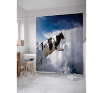 Штора (занавеска) для ванной JoyArty "Летящая корова" из сатена, 180х200 см с крючками, sc_9969