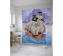 Штора (занавеска) для ванной JoyArty "Пиратский корабль с осьминогом" из сатена, 180х200 см с крючками, sc_7963