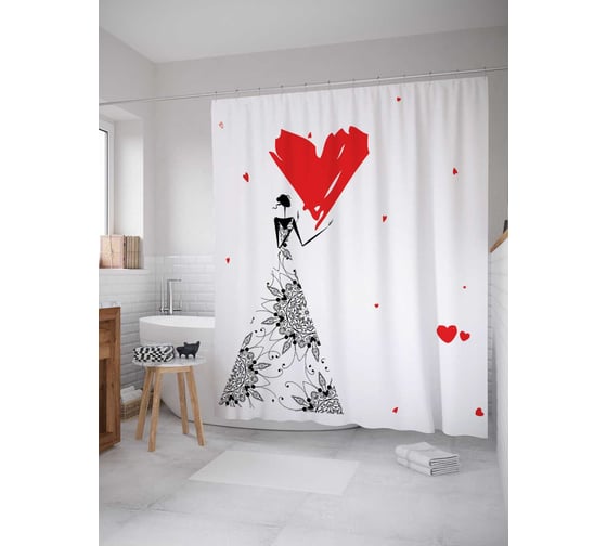 Штора (занавеска) для ванной JoyArty "Дама с большим сердцем" из сатена, 180х200 см с крючками, sc_6620 1