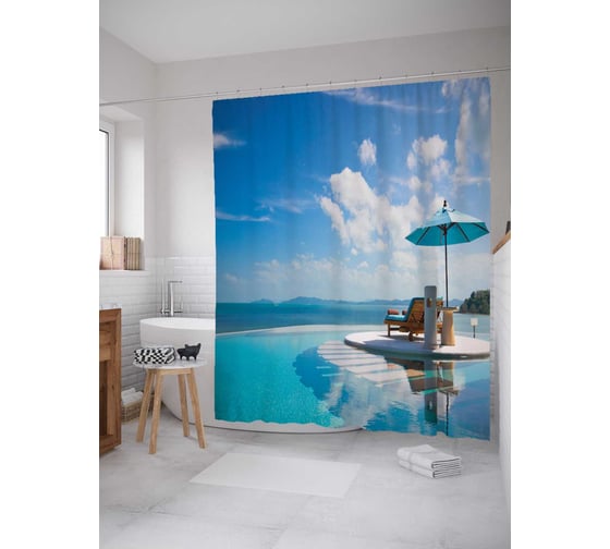 Штора (занавеска) для ванной JoyArty "Остров загара" из сатена, 180х200 см с крючками, sc_9360