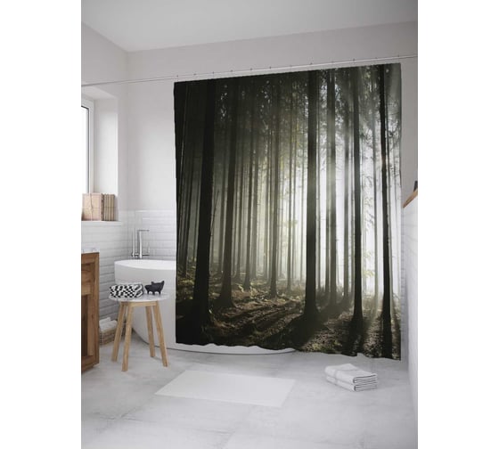 Штора (занавеска) для ванной JoyArty "Вечер в лесу" из сатена, 180х200 см с крючками, sc_9313 1