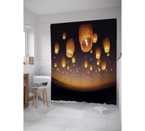 Штора (занавеска) для ванной JoyArty "Фонарики в небе" из сатена, 180х200 см с крючками, sc_35640