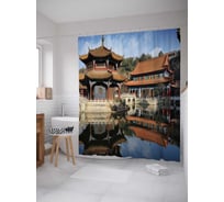 Штора (занавеска) для ванной JoyArty "Китайские пагоды" из сатена, 180х200 см с крючками, sc_37769