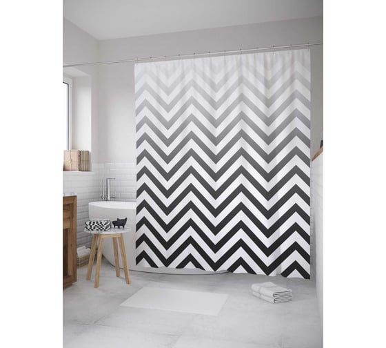 Штора (занавеска) для ванной JoyArty "Зигзаги с градиентом" из сатена, 180х200 см с крючками, sc_8718 1