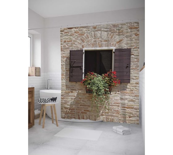 Штора (занавеска) для ванной JoyArty "Домашний цветок" из сатена, 180х200 см с крючками, sc_9201 1