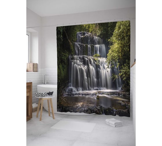 Штора (занавеска) для ванной JoyArty "Музыка водопада" из сатена, 180х200 см с крючками, sc_8673 1