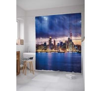 Штора (занавеска) для ванной JoyArty "Ночной город" из сатена, 180х200 см с крючками, sc_38542