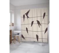 Штора (занавеска) для ванной JoyArty "Ласточки на проводах" из сатена, 180х200 см с крючками, sc_43217