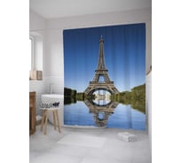 Штора (занавеска) для ванной JoyArty "Эйфелева башня на реке" из сатена, 180х200 см с крючками, sc_8699