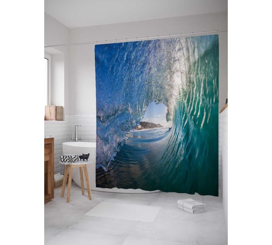 Штора (занавеска) для ванной JoyArty "Петля под волной" из сатена, 180х200 см с крючками, sc_36956 1