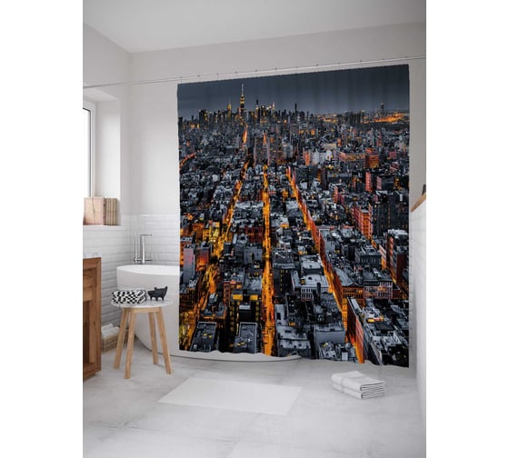 Штора (занавеска) для ванной JoyArty "Автомобильные дороги ночью" из сатена, 180х200 см с крючками, sc_38538 1