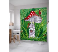 Штора (занавеска) для ванной JoyArty "Мухомор старик" из сатена, 180х200 см с крючками, sc_36865