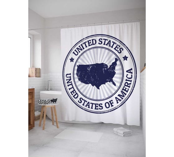 Штора (занавеска) для ванной JoyArty "Печать с картой Америки" из сатена, 180х200 см с крючками, sc_38050 1