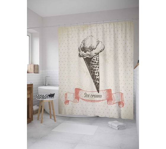 Штора (занавеска) для ванной JoyArty "Рекламное мороженое" из сатена, 180х200 см с крючками, sc_36331 1