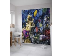 Штора (занавеска) для ванной JoyArty "Тайны морского дна" из сатена, 180х200 см с крючками, sc_9223