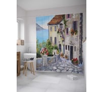 Штора (занавеска) для ванной JoyArty "Цветочные дворики" из сатена, 180х200 см с крючками, sc_9276