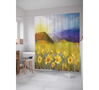 Штора (занавеска) для ванной JoyArty "Цветочная долина" из сатена, 180х200 см с крючками, sc_72058