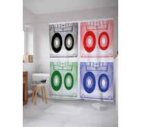 Штора (занавеска) для ванной JoyArty "Музыкальные кассеты" из сатена, 180х200 см с крючками, sc_33645