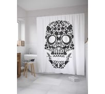 Штора (занавеска) для ванной JoyArty "Череп монохром" из сатена, 180х200 см с крючками, sc_35948