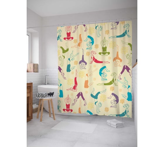 Штора (занавеска) для ванной JoyArty "Эффект йоги" из сатена, 180х200 см с крючками, sc_9719 1