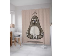 Штора (занавеска) для ванной JoyArty "Йога ленивец" из сатена, 180х200 см с крючками, sc_37849