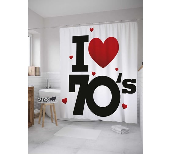 Штора (занавеска) для ванной JoyArty "Любовь и цифры" из сатена, 180х200 см с крючками, sc_33662 1