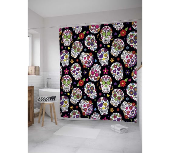 Штора (занавеска) для ванной JoyArty "Выбор сахарных черепов" из сатена, 180х200 см с крючками, sc_35953 1
