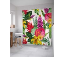 Штора (занавеска) для ванной JoyArty "Тропические букеты" из сатена, 180х200 см с крючками, sc_36030