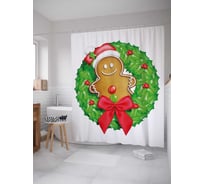Штора (занавеска) для ванной JoyArty "Рождественский пряник" из сатена, 180х200 см с крючками, sc_38347