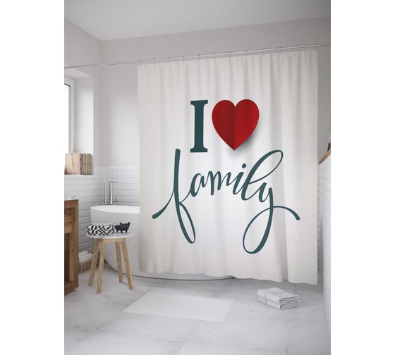Штора (занавеска) для ванной JoyArty "Я люблю семью" из сатена, 180х200 см с крючками, sc_34562 1