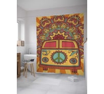 Штора (занавеска) для ванной JoyArty "Транспорт для хиппи" из сатена, 180х200 см с крючками, sc_33638