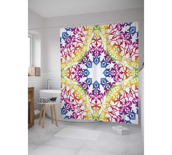 Штора (занавеска) для ванной JoyArty "Часть радужного ажура" из сатена, 180х200 см с крючками, sc_33872 1