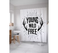 Штора (занавеска) для ванной JoyArty "Молодой, дикий, свободный" из сатена, 180х200 см с крючками, sc_37624