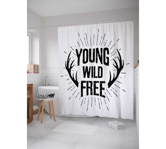 Штора (занавеска) для ванной JoyArty "Молодой, дикий, свободный" из сатена, 180х200 см с крючками, sc_37624 1