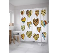 Штора (занавеска) для ванной JoyArty "Лоскутные сердца" из сатена, 180х200 см с крючками, sc_32357
