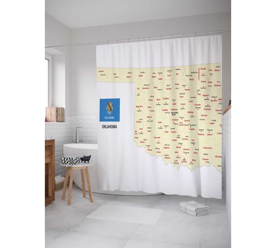Штора (занавеска) для ванной JoyArty "Карта Штат Оклахома" из сатена, 180х200 см с крючками, sc_7165 1