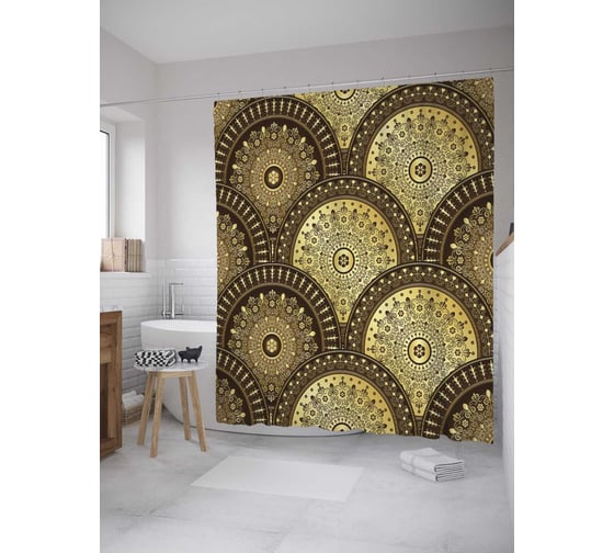 Штора (занавеска) для ванной JoyArty "Орнамент арабеска" из сатена, 180х200 см с крючками, sc_33848 1