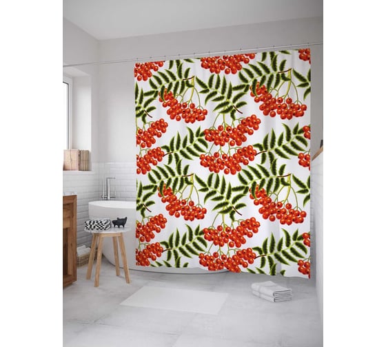 Штора (занавеска) для ванной JoyArty "Гроздья рябины" из сатена, 180х200 см с крючками, sc_38368 1