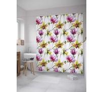 Штора (занавеска) для ванной JoyArty "Акварельные бутоны" из сатена, 180х200 см с крючками, sc_32378