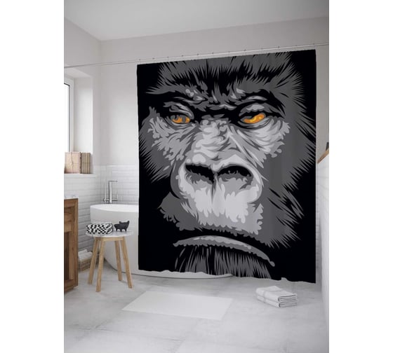 Штора (занавеска) для ванной JoyArty "Хмурая горилла" из сатена, 180х200 см с крючками, sc_36461 1