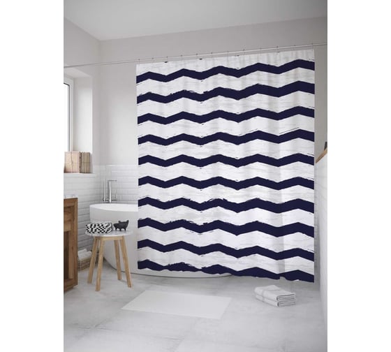 Штора (занавеска) для ванной JoyArty "Фиолетовые линии" из сатена, 180х200 см с крючками, sc_33429 1