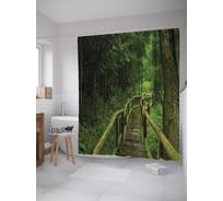 Штора (занавеска) для ванной JoyArty "Деревянная дорога в лесу" из сатена, 180х200 см с крючками, sc_32567