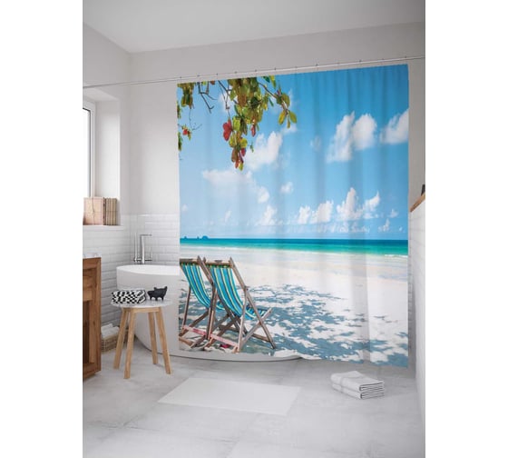 Штора (занавеска) для ванной JoyArty "Морская пара" из сатена, 180х200 см с крючками, sc_9367