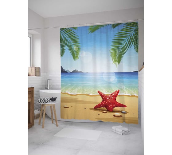 Штора (занавеска) для ванной JoyArty "Звездное тепло" из сатена, 180х200 см с крючками, sc_8784 1