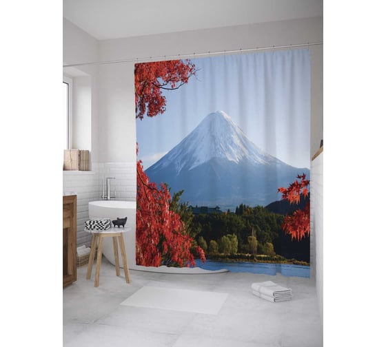 Штора (занавеска) для ванной JoyArty "Реки счастья" из сатена, 180х200 см с крючками, sc_9299 1