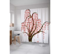 Штора (занавеска) для ванной JoyArty "Цветочные гирлянды на дереве" из сатена, 180х200 см с крючками, sc_32307