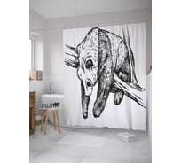 Штора (занавеска) для ванной JoyArty "Уставший медведь" из сатена, 180х200 см с крючками, sc_32250